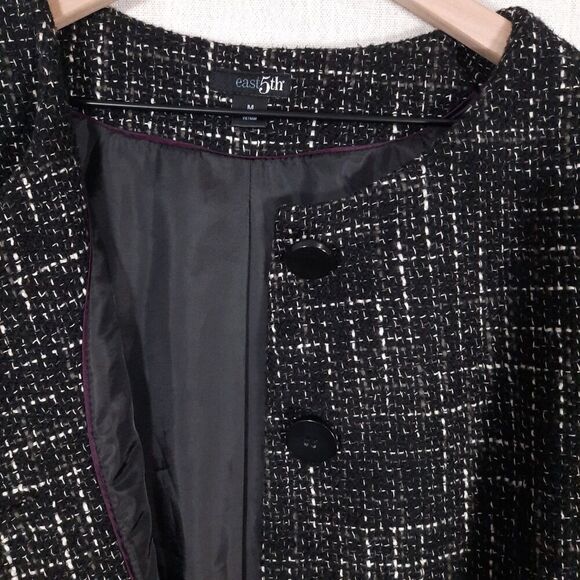 East 5th Women's Tweed Boucle Check Jacket Size Medium Black & White 100% Cotton - Picture 9 of 16